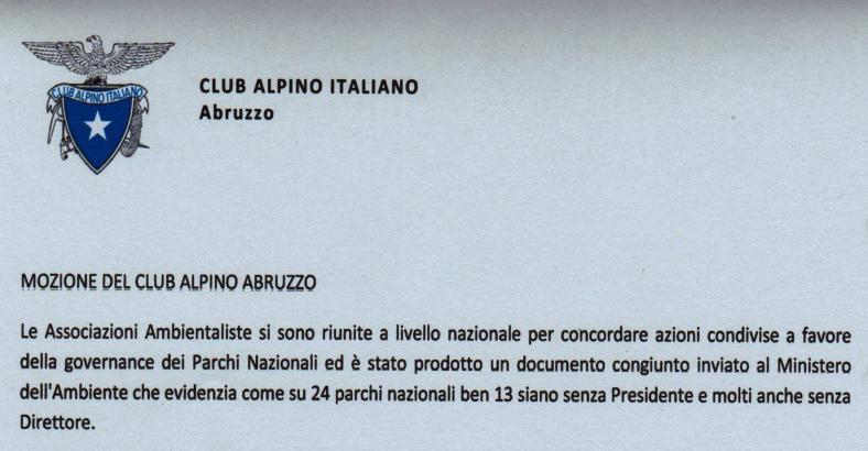 Ambiente Abruzzo - AMBIENTE: MOZIONE CAI ABRUZZO PER TUTELA GOVERNANCE PARCHI Ambiente Abruzzo - AMBIENTE: MOZIONE CAI ABRUZZO PER TUTELA GOVERNANCE PARCHI