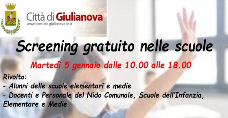 Ultime notizie di Cronaca in Abruzzo - CORONAVIRUS: SCREENING GRATUITO IN SCUOLE GIULIANOVA