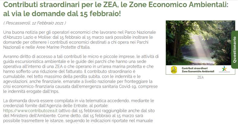 notizie Abruzzo - PARCO ABRUZZO: BANDO CONTRIBUTI PER OPERATORI IN AREE ZEA